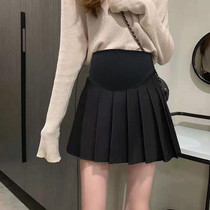 Pregnant womens skirt womens autumn and winter Korean fashion Joker high waist a character thin wool pleated skirt hip skirt