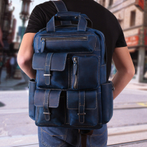 Original mens leather vintage first layer cowhide backpack large capacity Crazy Horse leather backpack mens travel bag computer bag