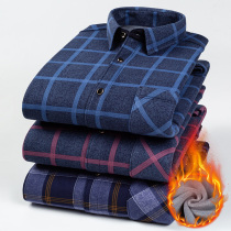 Winter new warm shirt men plus velvet thickened middle-aged business plaid long-sleeved shirt dad with fat