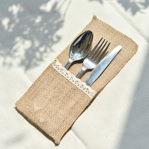 Picnic imitation metal disposable knife and spoon three-piece lace storage bag ins Wind tableware spring outing party photo