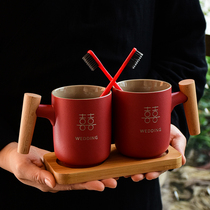 Chinese style Guochao married a pair of ceramic water cups wash cup brush tooth Cup wedding supplies gift box