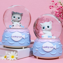 Creative lantern floating snowflake cute cartoon Lucy cute cat glass crystal ball music box Childrens female birthday gift