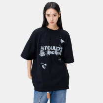 (ChaoWOO Exclusive) HTCU Illusory Distortions Logo Short Sleeve Country Tide Card Men and Men Loose Lovers HEAVY POUND T-SHIRTS