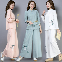 Tang suit new Republic of China style womens suit Zen dress retro Zen Daily female cotton linen two pieces of Chinese style