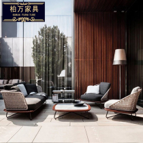 Solid Wood outdoor sofa courtyard designer hotel rattan chair sofa rattan outdoor furniture balcony rattan art sofa chair