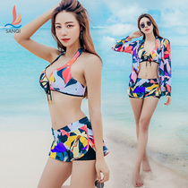 Sanqi swimsuit womens three-piece split boxer blouse Korean conservative thin chest gathered sports bikini