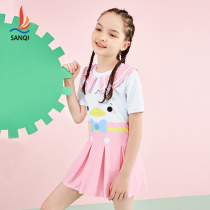 Sanqi childrens swimsuit girls summer girl one-piece middle and large children Korean cute princess 2021 new swimming suit