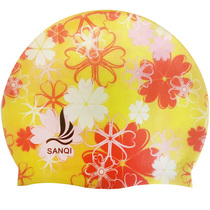 Sanqi waterproof half-color adult silicone swimming cap womens long hair short hair ear protection fashion cute high elasticity