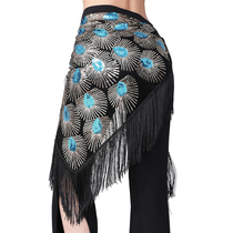 New belly dance tassel sequins waist chain Latin dance triangle towel practice dance suit performance lace waist scarf
