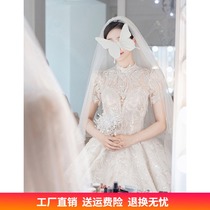 Light main wedding dress 2021 new bride advanced texture French Palace heavy industry luxury high end atmosphere tailing winter