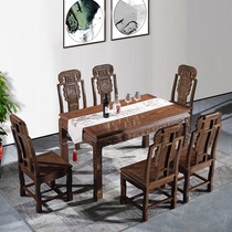 Mahogany furniture African chicken wing table elephant head dining table Chinese antique rectangular solid wood dining table one table six chairs