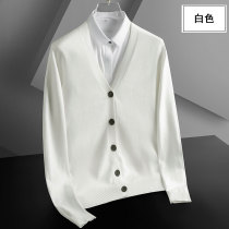 Morning and evening spring and autumn cardigan sweater mens solid color V-neck sweater jacket Slim trend thin section wear base sweater