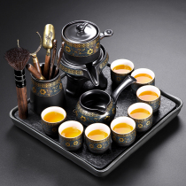 Ceramic lazy automatic tea set set Household complete set of teapots teacups Black mud black gold stone tea plate Office reception
