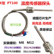 K type PT100 thermocouple resistance temperature sensor control two three-core M8 thread 2 points 4 points stainless steel probe line