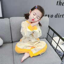 Childrens conjoined pajamas autumn cotton long sleeve baby sleeping bag baby anti kicking ha clothes spring and autumn home clothes girls
