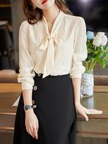 FENPERATE French lace-up chiffon shirt women early Autumn New 2021 temperament long sleeve fashion top