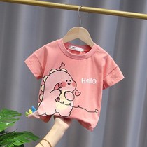 Childrens clothing mens and womens short-sleeved t-shirts 2021 new summer Korean version of the foreign style round neck childrens baby top tide