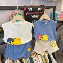 Male baby summer suit 2021 new boy cotton cloth dinosaur vest shorts foreign style two-piece comfortable Korean version