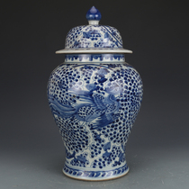 Qing Dynasty Kangxi blue and white phoenix pattern general jar Antique porcelain Antique antique bag Old fidelity collection genuine old goods