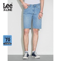 LeeXLINE 22 Spring Summer New Product Standard Straight Cylinder Light Blue Male Denim Shorts LMB1009025DB-741