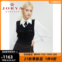  Zhuoya weekend 2021 autumn new pointed lapel shirt knitted hollow vest two-piece EJWBCQ63