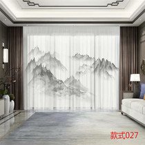 New Chinese curtain ink painting landscape homestay study living room window screen balcony yarn Chinese style Zen ancient wind curtain