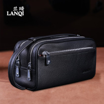 Lanqi hand bag men pillow mens bag fashion large capacity Hand bag double zipper business leather handbag