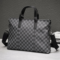 Hong Kong leather mens business Bag Mens Hand bag briefcase horizontal shoulder bag shoulder bag backpack