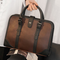 Hong Kong Men Cross Section Bull Leather Briefcase Documents Handbag Business Casual Business Casual Travel Single Shoulder Computer Bag