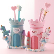 ins girl heart cute unicorn pen holder Student female fashion creative personality storage box stationery pen bucket decoration