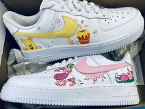 INS hand-painted sneakers air force AJ1 Winnie The Pooh graffiti diy custom af1 color change painted couple Board Shoes