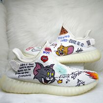 HPS sneakers custom DIY hand painted shoes transformation tide logo street graffiti white coconut 350 Tom Jerry