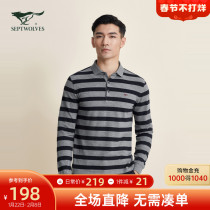 Seven Wolves Men's Long Sleeve Lapel T-Shirt Fall Men's New Stripe Comfortable Cotton POLO Shirt Men's Wear