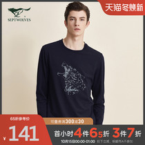 Seven wolves autumn new mens youth trend fashion Joker loose comfortable casual base round neck long sleeve T-shirt