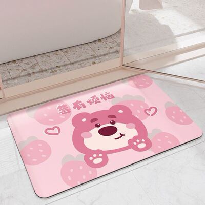 taobao agent Strawberry Powder Bear Soft Soft Disan Mud Suzable Cushion toilet door Bathroom Anti -slip and wear -resistant foot cushion