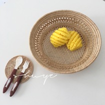 Korea imported ins Rattan hollow fruit basket Japanese bamboo woven fruit plate Bread snack candy plate Photo