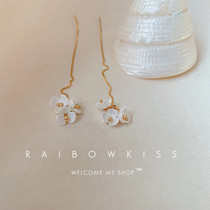 Superfairy ~ Suzuki flower ear line long style small fresher S925 pure silver ear ring net red pendant full of young girls heart earrings