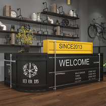 Bar counter Cashier Industrial style container Corner Wrought iron bar Retro grill Restaurant Front desk