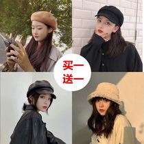 Hat female autumn winter woolen beret winter Korean version of Joker star artist hat retro British pumpkin Bud hat tide