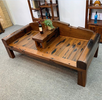 Old boat wood Arhat bed Solid wood chaise longue Double sofa couch Log original ecological antique living room recliner lazy chair