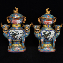 LY0846 Old Tibetan Qing Qianlong style pastel figure and bull head statue