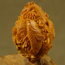 Large single piece "nine carp play lotus" qi bamboo nuclear carving Zhoushan olive walnut carving new single seed carving literary play collection