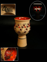 Fun collection] Famous master in the Ming red glaze full of agate beads flower branches high foot Cup flower vase Vase ornaments