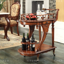 European-style mobile solid wood dining car Hotel Villa American multifunctional wine cart dish wine classical storage rack