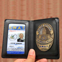 Personalized custom Los Angeles document bag LAPD Thunderbolt group S W A T metal badge document holder