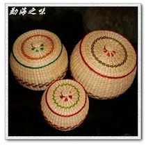 Vietnamese handmade straw small basket Puer tea packaging box three-piece set can be filled with mini small Tuo bamboo basket