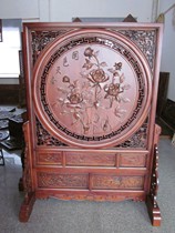 Dongyang wood carving porch screen fragrant camphor wood carving partition peony flower national color Tianxiang mobile screen