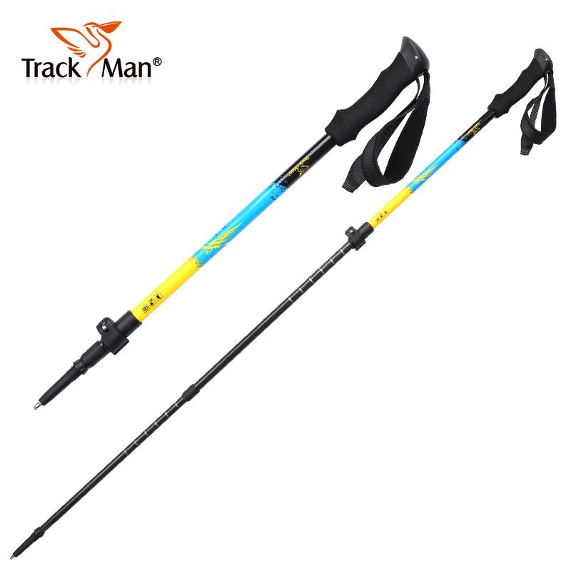 Trackman outdoor retractable folding hiking stick Carbon cane external lock lightweight portable Climbing Stick