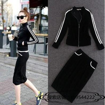 Hong Kong womens early spring new Korean version of black gold velvet skirt suit fashion casual sports two-piece set tide
