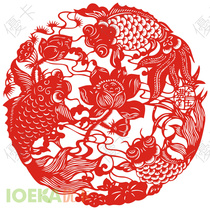 Auspicious fish blessing window grille paper-cut stickers New Year Spring Festival festive glass stickers mounted stickers(Jinyu Mantang) CH0453
